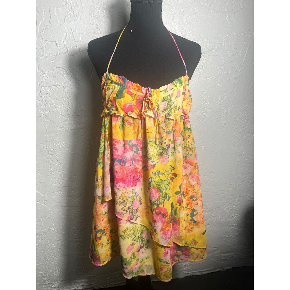 NWT For Love Bell Floral Patchwork Babydoll Cami Top Yellow Size S
